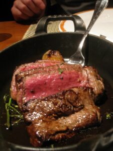 a close-up of a steak