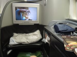 a tv on a seat in a plane