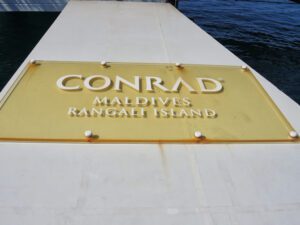 a sign on a dock