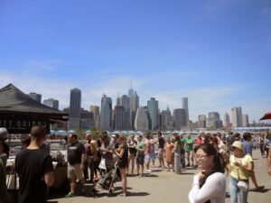 a group of people standing in a crowd