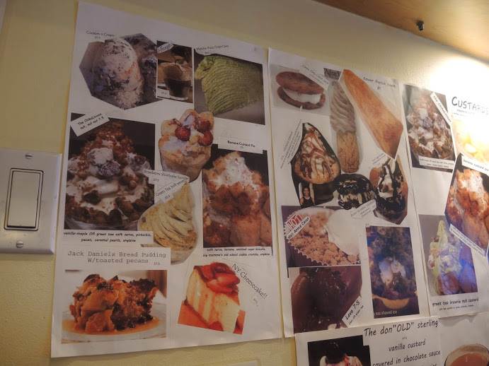 a wall with pictures of food on it