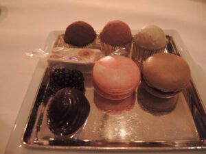 a tray of desserts on a table