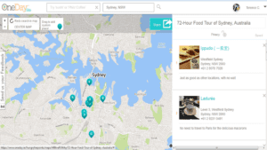 a map of sydney with blue water and green spots