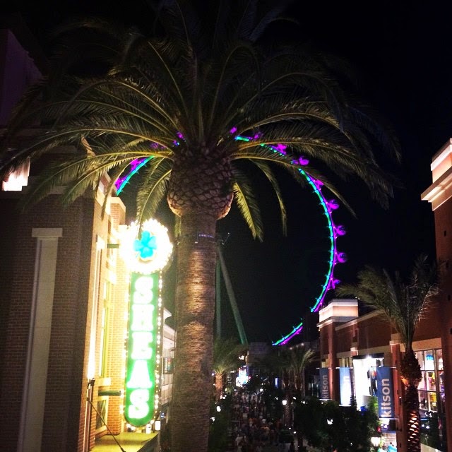 a palm tree with a ferris wheel in the background