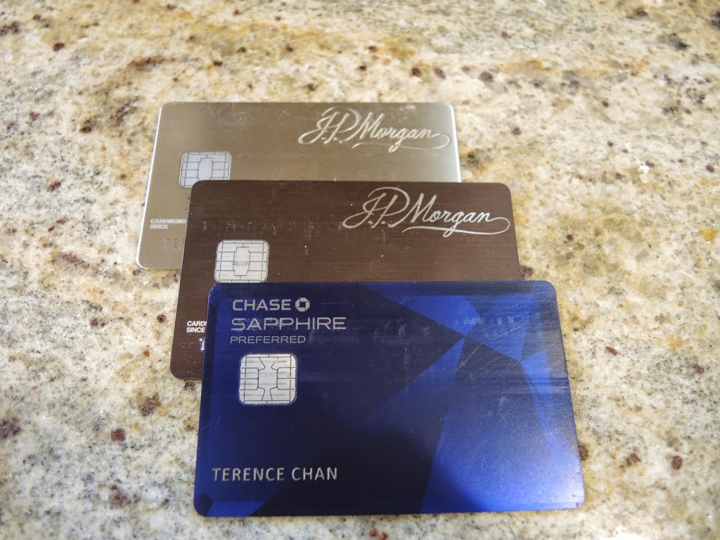 a group of credit cards on a counter