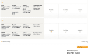 a screenshot of a flight schedule