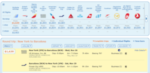 a screenshot of a flight schedule