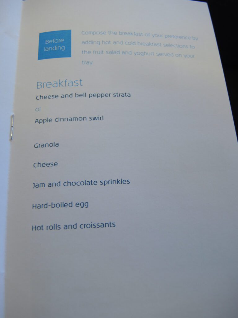 KLM Business Class food menu 2