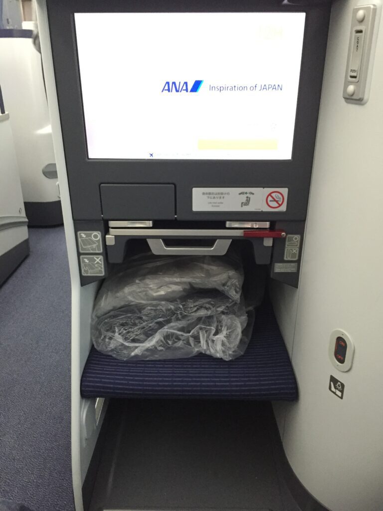 ana 787 business class screen and footrest