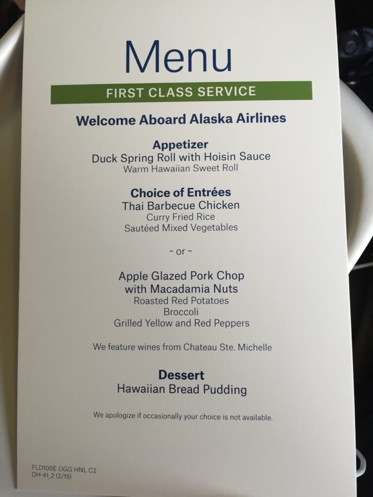 alaska airlines sjc ogg dinner menu