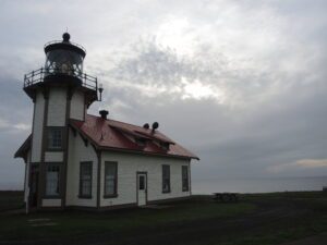 a lighthouse on a cloudy day
