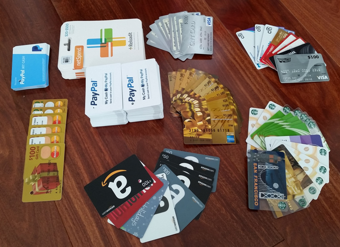 a group of credit cards on a table