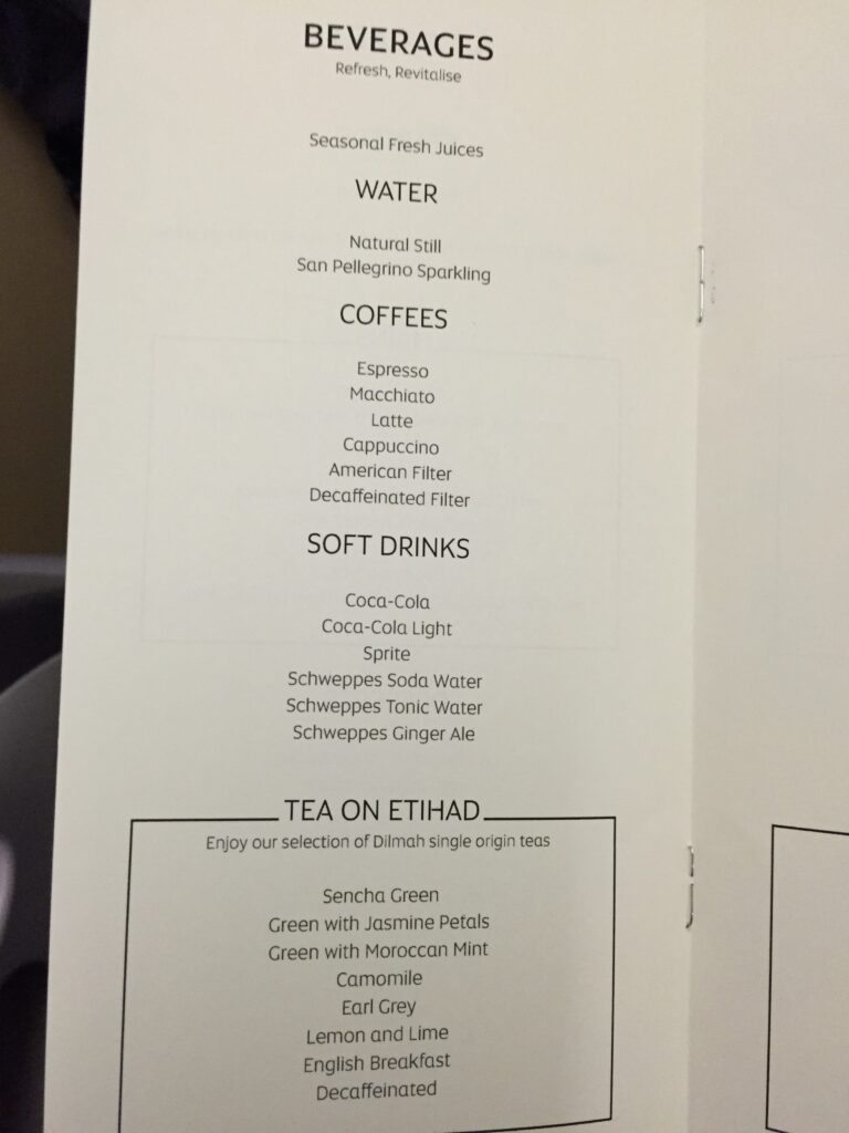 etihad business class hyd beverages