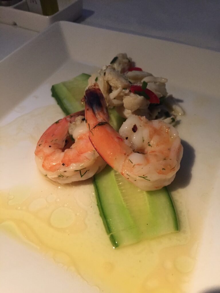 etihad jet airways first class sfo shrimp salad