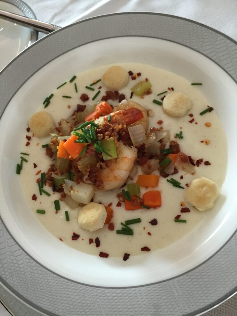 singapore airlines first class sfo seafood chowder