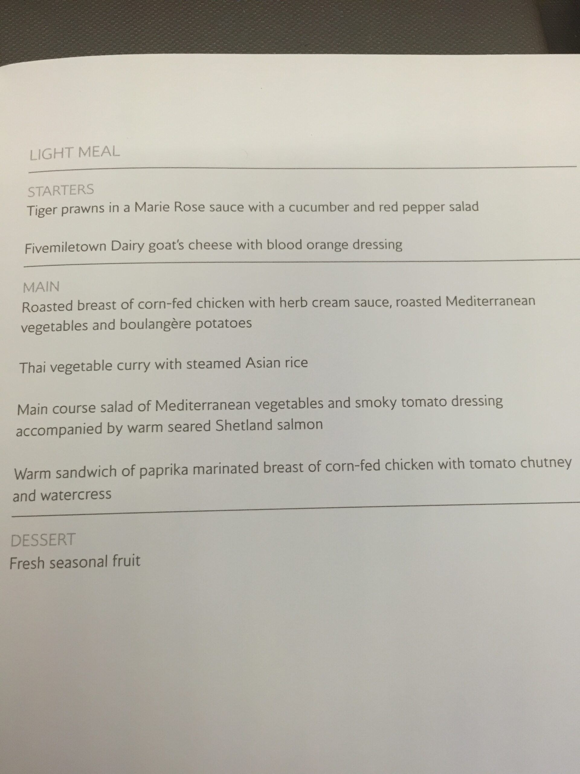 British Airways Business Class Lhr Sfo A380 Light Meal Menu Hungry For Points