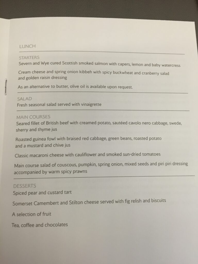 british airways business class lhr sfo a380 lunch menu