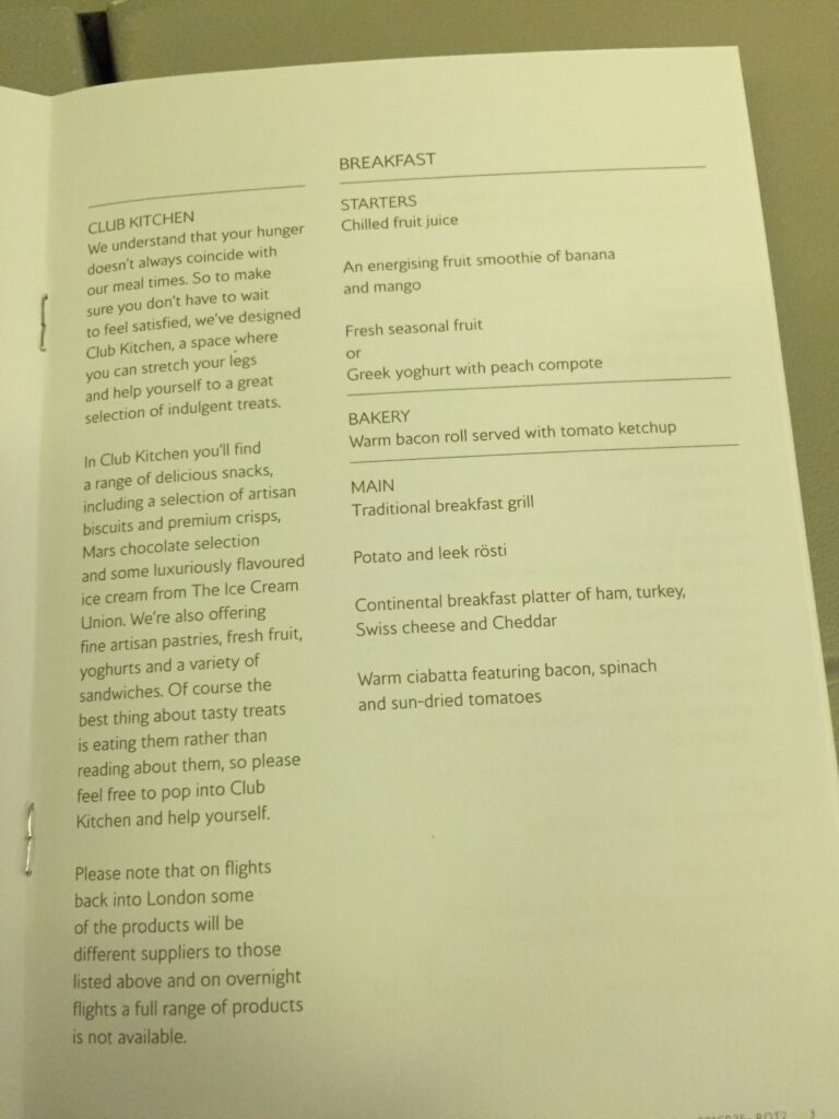 british airways business class sfo lhr breakfast menu Hungry for Points