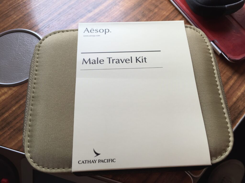 cathay pacific first class hong kong to new york aesop amenity kit