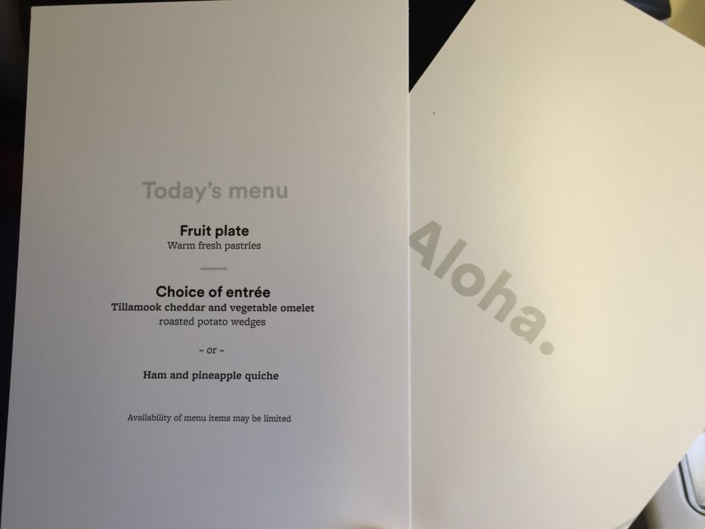 alaska airlines first class oakland maui menu