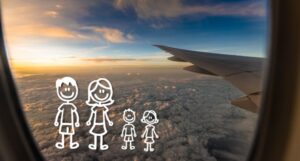 a plane wing with a group of people drawn on it